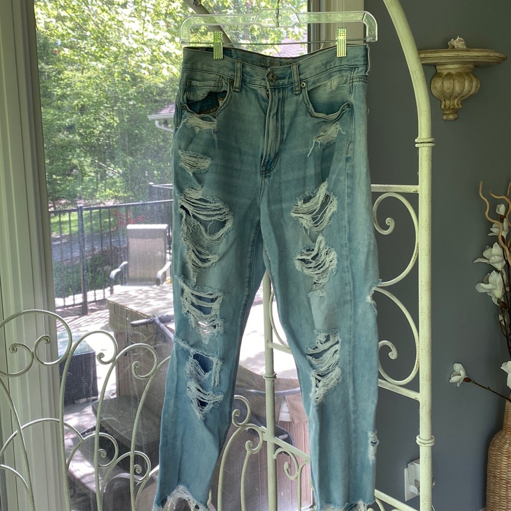 Distressed mom jeans
